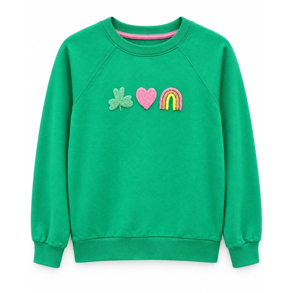 Cat & Jack Girls Green St Patricks Day Shamrock Heart Rainbow Sweatshirt XL 14